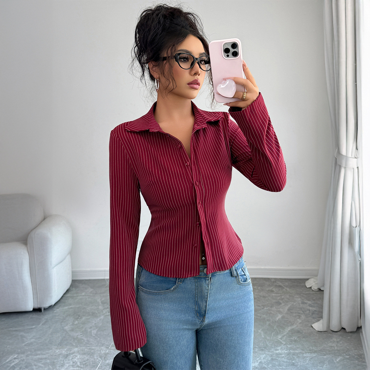 Winter Clothing Types - 캐주얼 고급 스트라이프 긴팔 가디건 셔츠