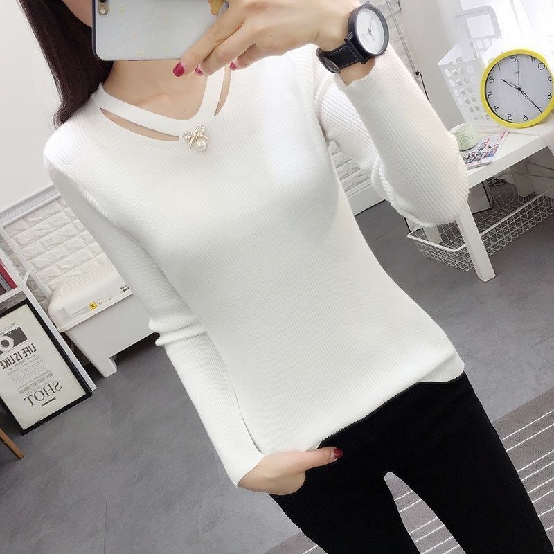 Winter Clothing Trends For Women - 브이넥 니트 슬림 심플 우아한 스웨터