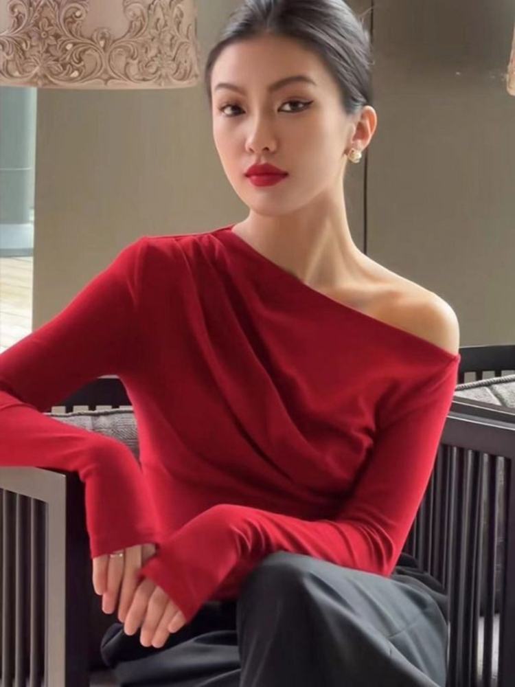 Winter Clothing On Sale Women'S - 슬림 플레인 2025 오프숄더 의류 코튼