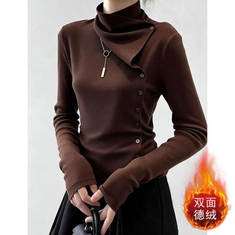Winter Clothing Trends For Women - 버튼 불규칙 버튼 패치워크 트렌드 티셔츠