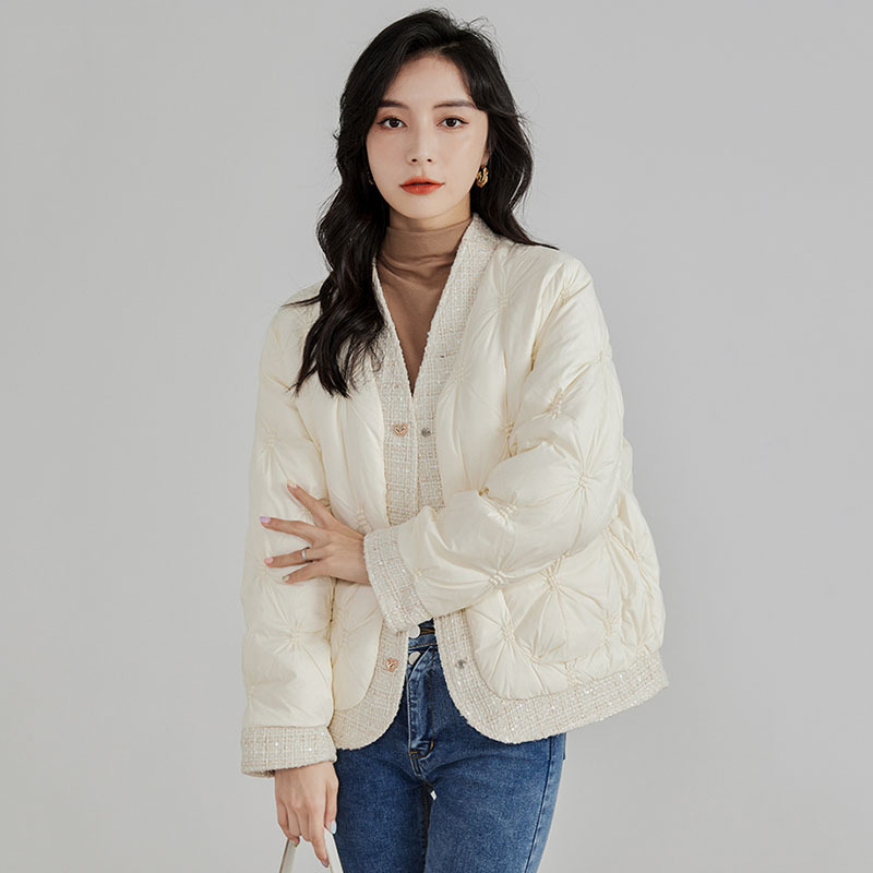 가을 겨울 다운 재킷 브이넥 패치워크 경량 화이트 덕  - Winter Clothing Trends For Women 리뷰 및 가격