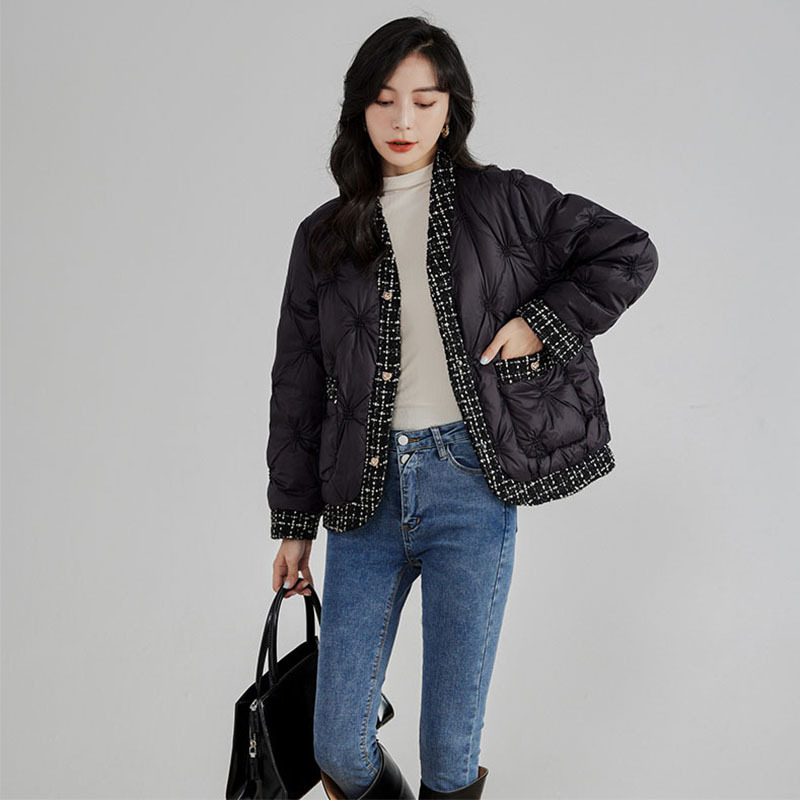가을 겨울 다운 재킷 브이넥 패치워크 경량 화이트 덕  - Winter Clothing Trends For Women 리뷰 및 가격
