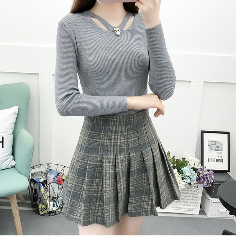 브이넥 니트 슬림 심플 우아한 스웨터 가을 겨울 긴팔  - Winter Clothing Trends For Women 리뷰 및 가격