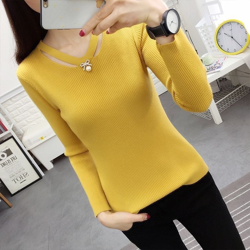 브이넥 니트 슬림 심플 우아한 스웨터 가을 겨울 긴팔  - Winter Clothing Trends For Women 리뷰 및 가격
