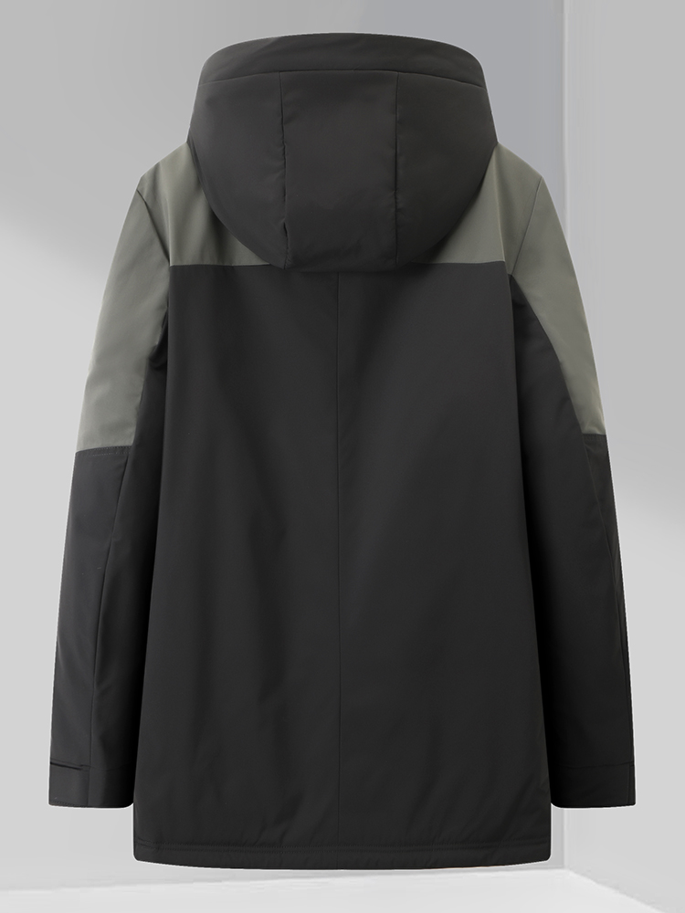 남성 패셔너블 캐주얼 컬러 블록 트렌디 후드 중간 길이 - Winter Clothing Name 리뷰 및 가격