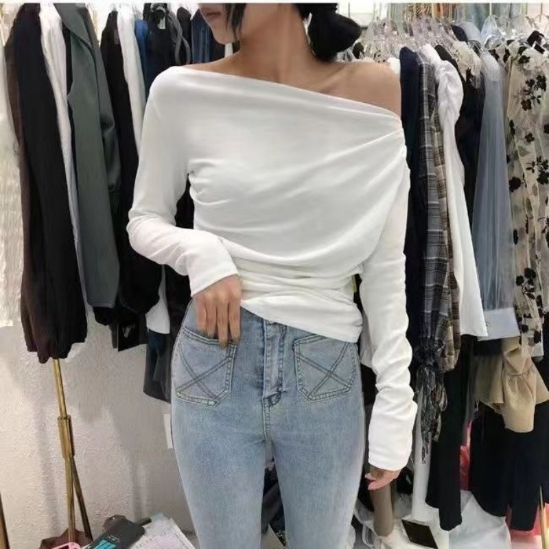 슬림 플레인 2025 오프숄더 의류 코튼 여성 티셔츠  - Winter Clothing On Sale Women'S 리뷰 및 가격