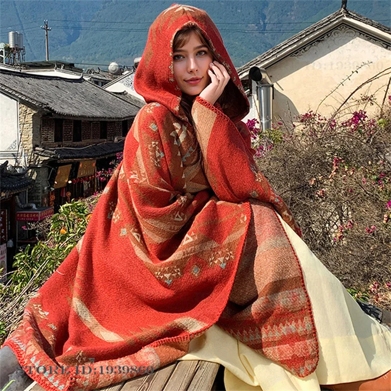 후드형 보온 스카프 숄 케이프 신상 관광용 망토 자켓  - Winter Clothing Stores 리뷰 및 가격