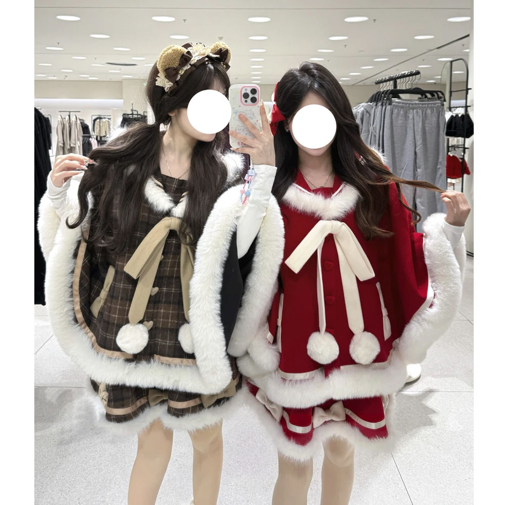 달콤한 일본식 귀여운 스커트 세트 여성용 망토 자켓+반 - Winter Clothing Types 리뷰 및 가격