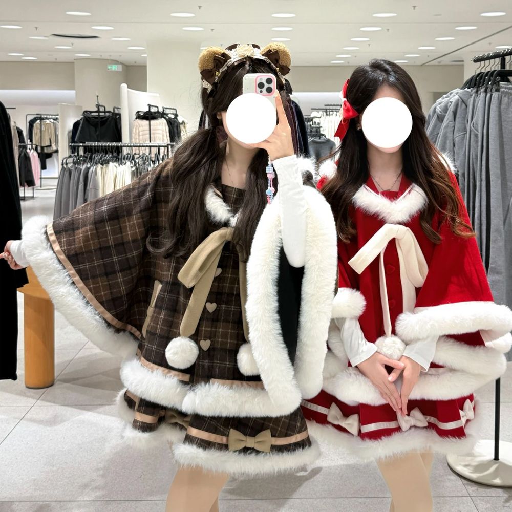 달콤한 일본식 귀여운 스커트 세트 여성용 망토 자켓+반 - Winter Clothing Types 리뷰 및 가격