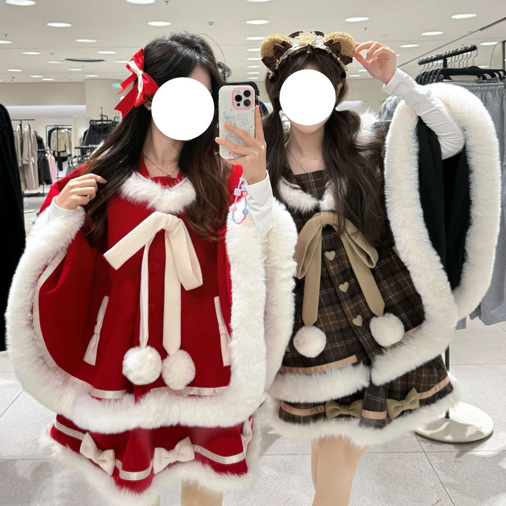 달콤한 일본식 귀여운 스커트 세트 여성용 망토 자켓+반 - Winter Clothing Types 리뷰 및 가격