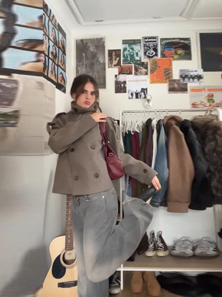 스탠드 칼라 짧은 갈색 여성 재킷 캐주얼 더블 브레스티 - Winter Clothing Trends 2026 리뷰 및 가격